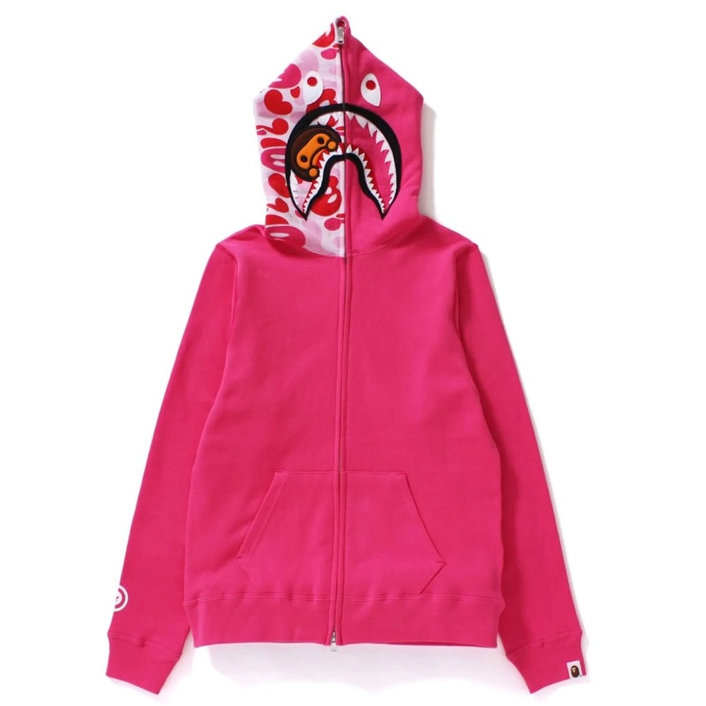 BAPE A Bathing Ape Authentic Real Pink Milo Camo Shark Full Zip Hoodie